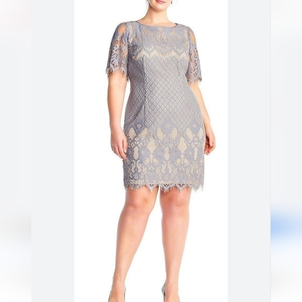 Adriana Papell Georgia Lace Dress‎ in Sky Cadmium NWT Size 22